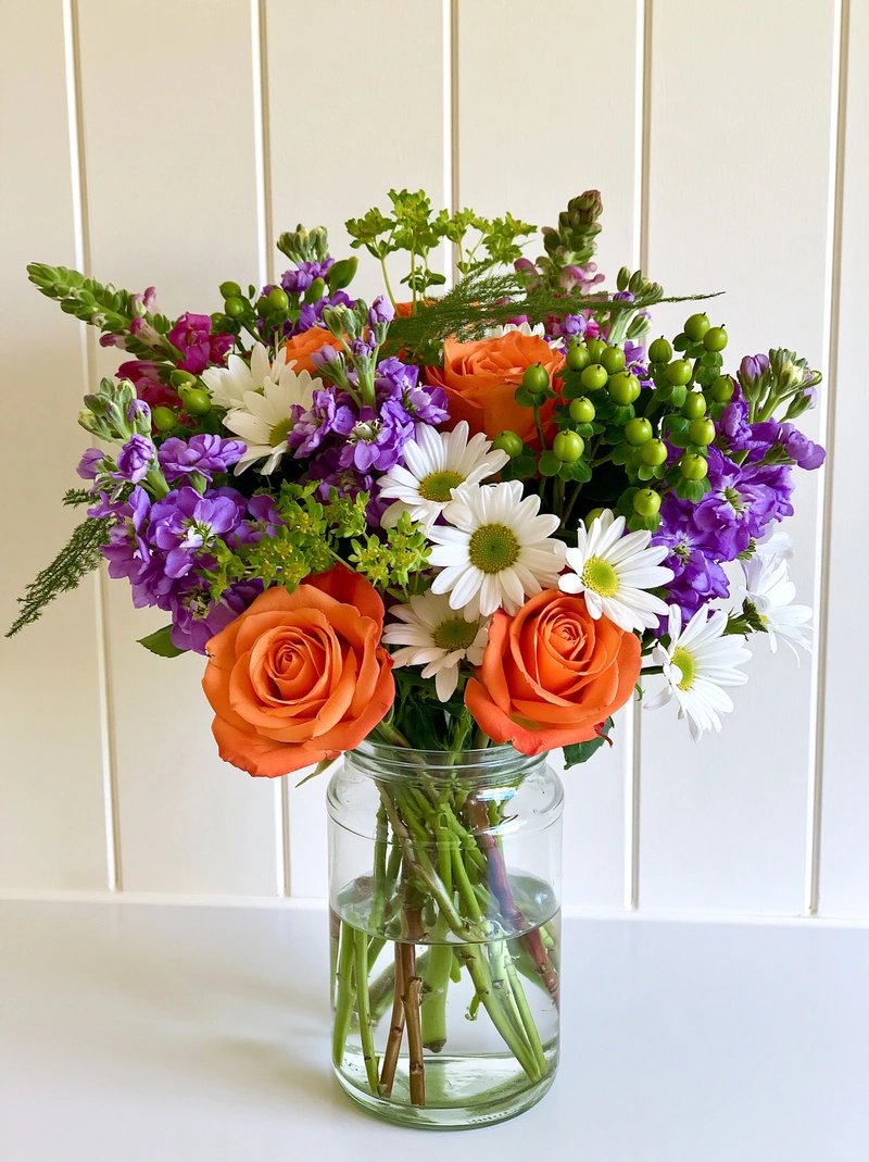 Phone photo: mixed jar arrangement (AI-made demonstration photo, not a customer upload)