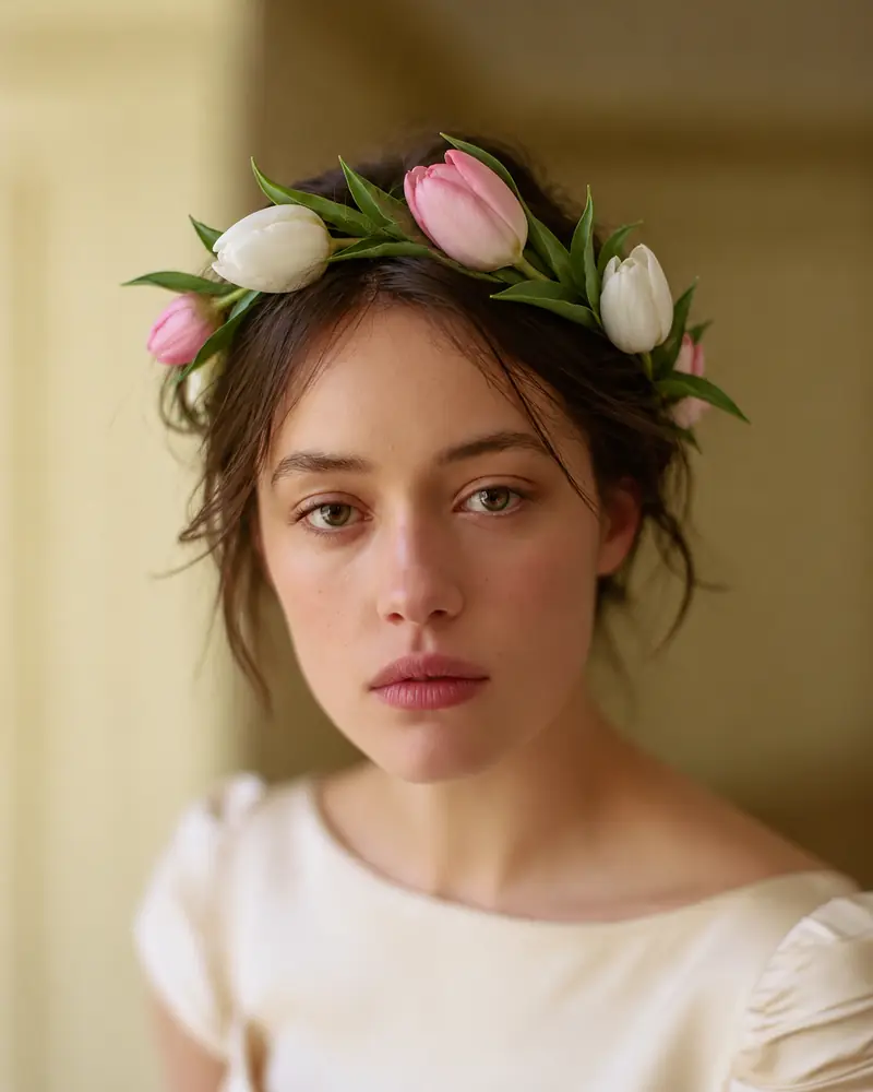Example with sample flowers: loose flowers in the Crown portrait room, made into a flower crown