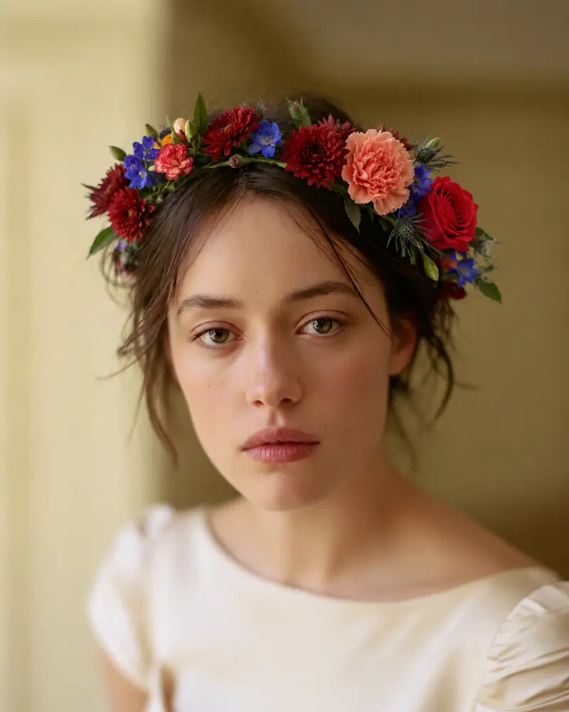 Example with sample flowers: a vase arrangement in the Crown portrait room, made into a flower crown